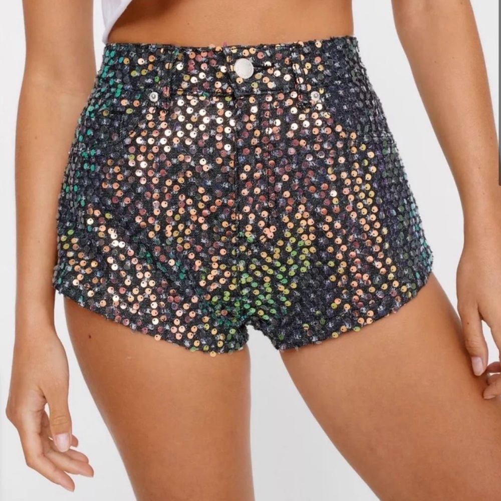 Nasty Gal Sequin Denim Hotpant Short